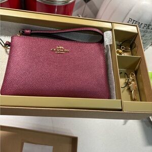 Coach Black Cherry Sparkly Wristlet with 2 charms boxed & ready to gift NIB